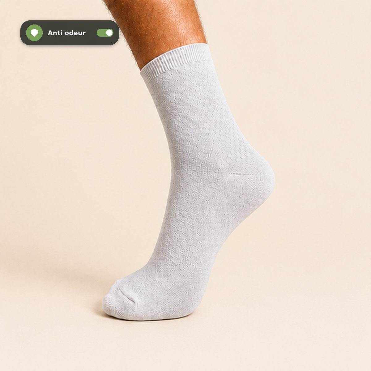 Chaussette BambStore en bambou blanche portée, vue de profil