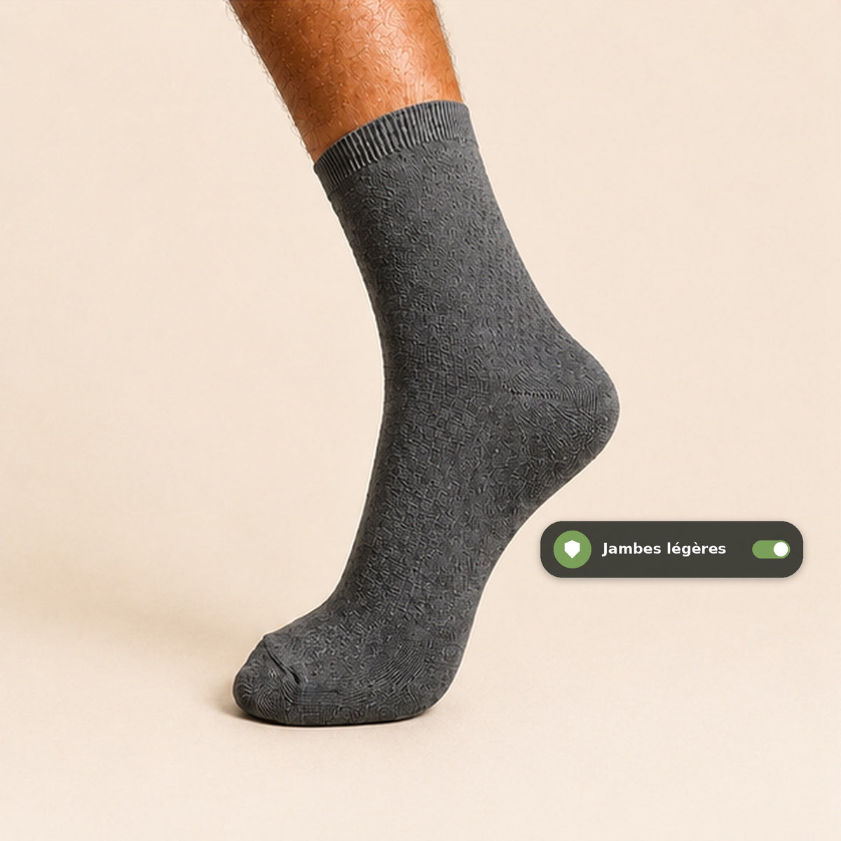 Chaussette BambStore en bambou gris anthracite portée, vue de profil